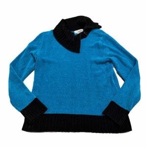 Y2K Vintage Cozy Chenille Zip Neck Sweater Top (Teal/Black) Size Medium